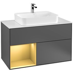 Villeroy et Boch Finion Villeroy et Boch F361HFGK 100cm, plaque de recouvrement blanc mat, étagère gauche or mat, anthracite mat