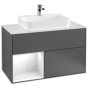 Villeroy et Boch Finion Villeroy et Boch F361MTGK 100cm, couvercle blanc mat, étagère gauche blanc laqué mat, anthracite mat