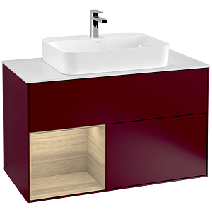Villeroy et Boch Finion Villeroy et Boch F361PCHB 100cm, plaque de finition blanc mat, étagère à gauche Oak Veneer , Peony Matt