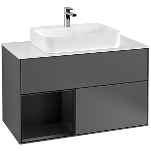 Villeroy et Boch Finion Villeroy et Boch F361PDGK 100cm, plaque de recouvrement blanc mat, étagère gauche laqué noir mat, anthracite mat