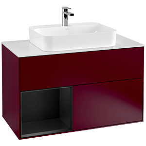 Villeroy et Boch Finion Villeroy et Boch F361PDHB 100cm, plaque de recouvrement blanc mat, étagère gauche laqué noir mat, Peony Matt