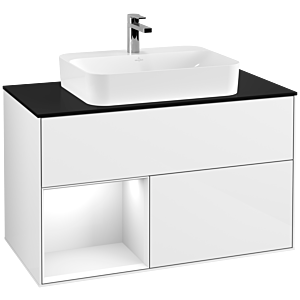Villeroy and Boch Finion Villeroy and Boch Finion F362GFGF 100cm, cover plate black matt, shelf left glossy white lacquer, glossy white lacquer