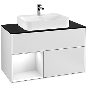 Villeroy and Boch Finion Villeroy and Boch Finion F362GFMT 100cm, cover plate black matt, shelf left glossy white lacquer, white matt lacquer