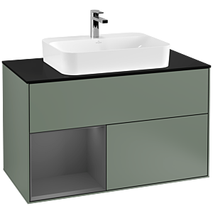 Villeroy and Boch Finion Villeroy and Boch Finion F362GKGM 100cm, cover plate black matt, shelf left anthracite matt, Olive Matt Lacquer