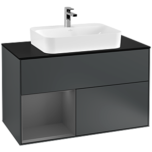 Villeroy and Boch Finion Villeroy and Boch Finion F362GKHG 100cm, cover plate black matt, shelf left anthracite matt, Midnight Blue Matt Lacquer