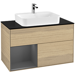 Villeroy and Boch Finion Villeroy and Boch Finion F362GKPC 100cm, cover plate black matt, shelf left anthracite matt, Oak Veneer
