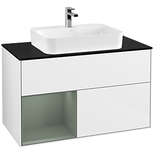 Villeroy et Boch Finion Villeroy et Boch F362GMGF 100cm, plaque de finition noir mat, étagère gauche Olive Matt Lacquer , laqué blanc brillant