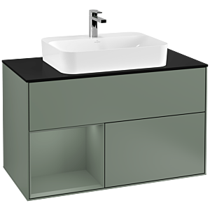 Villeroy and Boch Finion Villeroy and Boch Finion F362GMGM 100cm, cover plate black matt, shelf left Olive Matt Lacquer , Olive Matt Lacquer