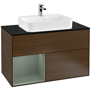 Villeroy and Boch Finion Villeroy and Boch Finion F362GMGN 100cm, cover plate black matt, shelf left Olive Matt Lacquer , Olive Matt Lacquer veneer