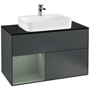 Villeroy et Boch Finion Villeroy et Boch F362GMHG 100cm, plaque de finition noir mat, étagère gauche Olive Matt Lacquer , Midnight Blue Matt Lacquer