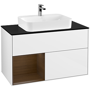 Villeroy and Boch Finion Villeroy and Boch Finion F362GNGF 100cm, cover plate black matt, shelf left walnut veneer, glossy white lacquer