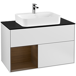 Villeroy and Boch Finion Villeroy and Boch Finion F362GNMT 100cm, cover plate black matt, shelf left walnut veneer, white matt lacquer