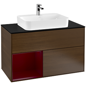 Villeroy and Boch Finion Villeroy and Boch Finion F362HBGN 100cm, cover plate black matt, shelf left Peony , Peony veneer