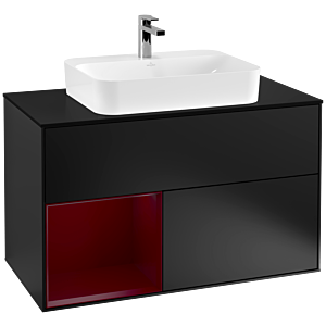 Villeroy and Boch Finion Villeroy and Boch Finion F362HBPD 100cm, cover plate black matt, shelf left Peony , black matt lacquer