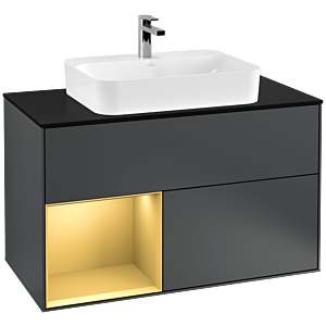 Villeroy et Boch Finion Villeroy et Boch F362HFHG 100cm, plaque de finition noir mat, étagère gauche or mat, Midnight Blue Matt Lacquer