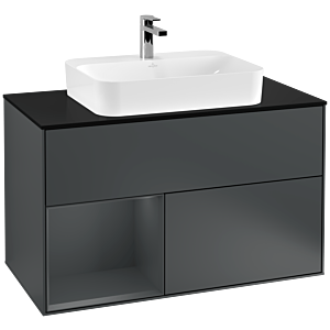 Villeroy und Boch Finion Waschtischunterschrank F362HGHG 100cm, Abdeckplatte black matt, Regal links Midnight Blue Matt Lacquer, Midnight Blue Matt Lacquer