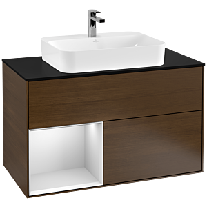 Villeroy and Boch Finion Villeroy and Boch Finion F362MTGN 100cm, cover plate black matt, shelf left white matt lacquer, walnut veneer