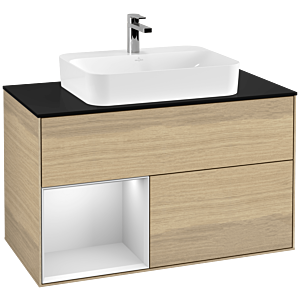 Villeroy and Boch Finion Villeroy and Boch Finion F362MTPC 100cm, cover plate black matt, shelf left white matt lacquer, Oak Veneer