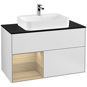 Villeroy and Boch Finion Villeroy and Boch Finion F362PCMT 100cm, cover plate black matt, shelf left Oak Veneer , white matt lacquer