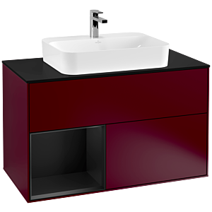 Villeroy und Boch Finion Waschtischunterschrank F362PDHB 100cm, Abdeckplatte black matt, Regal links Black matt lacquer, Peony Matt