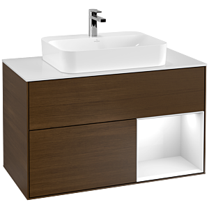 Villeroy and Boch Finion Villeroy and Boch Finion F371GFGN 100cm, cover plate matt white, shelf on the right glossy white lacquer, walnut veneer