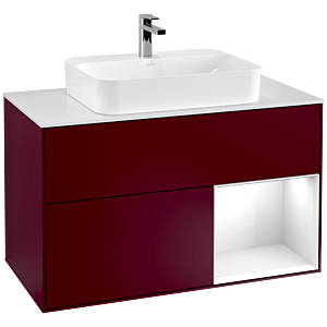 Villeroy und Boch Finion Waschtischunterschrank F371GFHB 100cm, Abdeckplatte white matt, Regal rechts Glossy white lacquer, Peony Matt