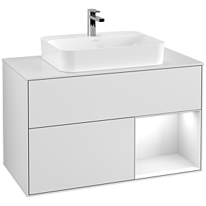 Villeroy and Boch Finion Villeroy and Boch Finion F371GFMT 100cm, cover plate white matt, shelf on the right glossy white lacquer, white matt lacquer