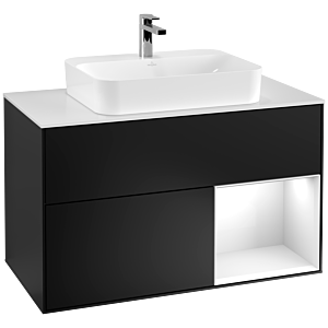 Villeroy and Boch Finion Villeroy and Boch Finion F371GFPD 100cm, cover plate white matt, shelf on the right glossy white lacquer, black matt lacquer