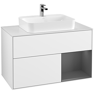 Villeroy und Boch Finion Waschtischunterschrank F371GKGF 100cm, Abdeckplatte white matt, Regal rechts Anthracite matt, Glossy white lacquer