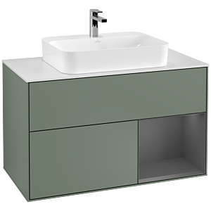 Villeroy and Boch Finion Villeroy and Boch Finion F371GKGM 100cm, cover plate white matt, shelf right anthracite matt, Olive Matt Lacquer