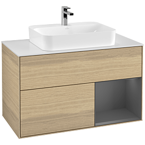 Villeroy and Boch Finion Villeroy and Boch Finion F371GKPC 100cm, cover plate white matt, shelf right anthracite matt, Oak Veneer