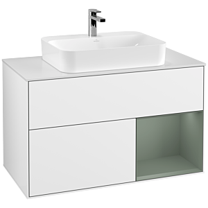 Villeroy and Boch Finion Villeroy and Boch Finion F371GMGF 100cm, cover plate matt white, shelf on the right Olive Matt Lacquer , glossy white lacquer