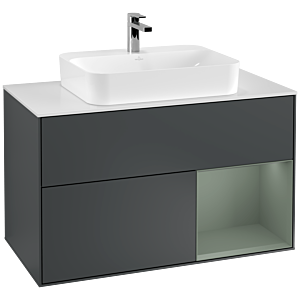 Villeroy and Boch Finion Villeroy and Boch Finion F371GMHG 100cm, cover plate matt white, shelf on the right Olive Matt Lacquer , Midnight Blue Matt Lacquer