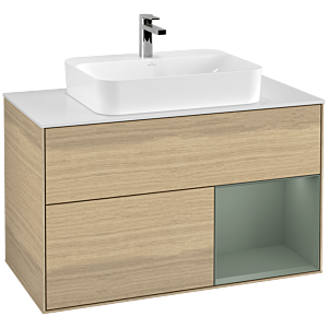 Villeroy and Boch Finion Villeroy and Boch Finion F371GMPC 100cm, cover plate matt white, shelf on the right Olive Matt Lacquer , Oak Veneer