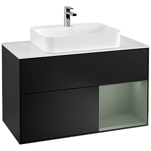 Villeroy et Boch Finion Villeroy et Boch F371GMPD 100cm, plaque de finition blanc mat, étagère à droite Olive Matt Lacquer , laqué noir mat