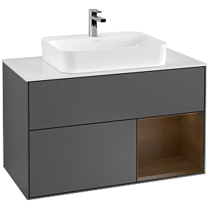Villeroy and Boch Finion Villeroy and Boch Finion F371GNGK 100cm, cover plate white matt, shelf right walnut veneer, anthracite matt