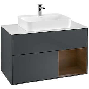 Villeroy and Boch Finion Villeroy and Boch Finion F371GNHG 100cm, cover plate matt white, shelf right Walnut veneer, Midnight Blue Matt Lacquer