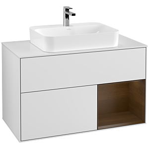 Villeroy and Boch Finion Villeroy and Boch Finion F371GNMT 100cm, cover plate matt white, shelf on the right walnut veneer, matt white lacquer