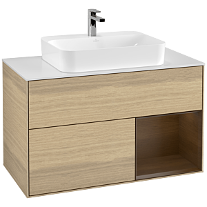 Villeroy et Boch Finion Villeroy et Boch F371GNPC 100cm, plaque de finition blanc mat, étagère droite placage noyer, Oak Veneer