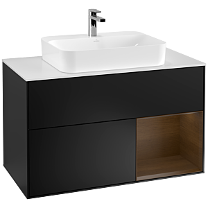 Villeroy and Boch Finion Villeroy and Boch Finion F371GNPD 100cm, cover plate matt white, shelf on the right walnut veneer, matt black lacquer