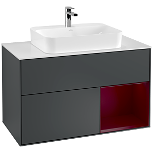 Villeroy et Boch Finion Villeroy et Boch F371HBHG 100cm, plaque de finition blanc mat, étagère à droite Peony , Midnight Blue Matt Lacquer