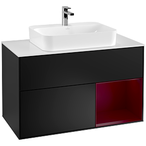 Villeroy and Boch Finion Villeroy and Boch Finion F371HBPD 100cm, cover plate white matt, shelf on the right Peony , black matt lacquer