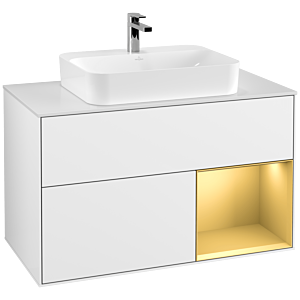 Villeroy and Boch Finion Villeroy and Boch Finion F371HFGF 100cm, cover plate white matt, shelf right gold matt, glossy white lacquer