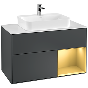 Villeroy and Boch Finion Villeroy and Boch Finion F371HFHG 100cm, cover plate white matt, shelf right gold matt, Midnight Blue Matt Lacquer