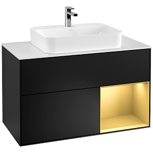 Villeroy and Boch Finion Villeroy and Boch Finion F371HFPD 100cm, cover plate white matt, shelf right gold matt, black matt lacquer
