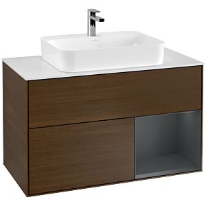 Villeroy and Boch Finion Villeroy and Boch Finion F371HGGN 100cm, cover plate matt white, shelf on the right Midnight Blue Matt Lacquer , Walnut veneer