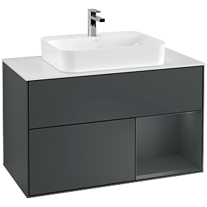 Villeroy et Boch Finion Villeroy et Boch F371HGHG 100cm, plaque de finition blanc mat, étagère à droite Midnight Blue Matt Lacquer , Midnight Blue Matt Lacquer