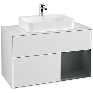 Villeroy et Boch Finion Villeroy et Boch F371HGMT 100cm, plaque de finition blanc mat, étagère à droite Midnight Blue Matt Lacquer , laqué blanc mat