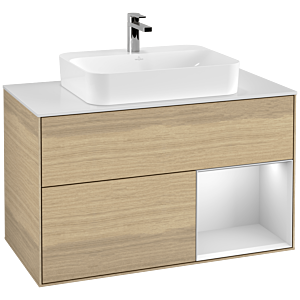 Villeroy and Boch Finion Villeroy and Boch Finion F371MTPC 100cm, cover plate white matt, shelf on the right white matt lacquer, Oak Veneer