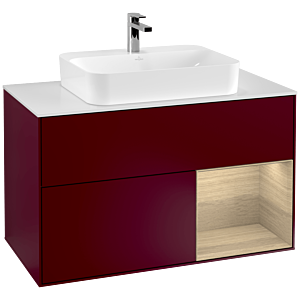 Villeroy et Boch Finion Villeroy et Boch F371PCHB 100cm, plaque de finition blanc mat, étagère à droite Oak Veneer , Peony Matt